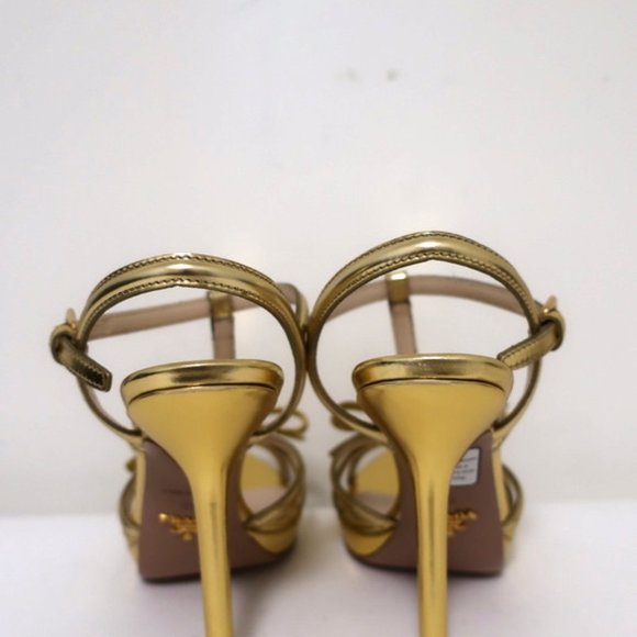 Prada Bow Sandals Gold Metallic Leather Size 39 - Picture 8 of 12